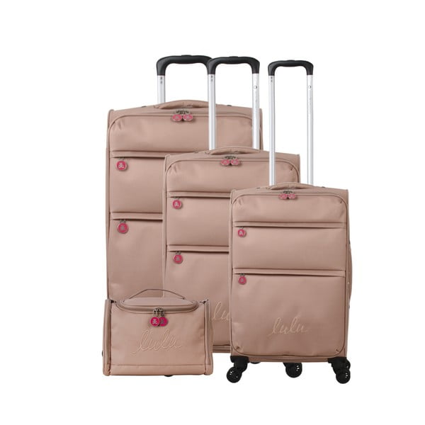 Set 3 béžových kufrov na 4 kolieskach a kozmetického kufríka Lulucastagnette Bella