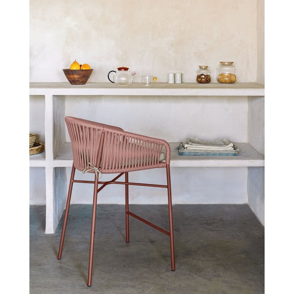 Záhradná barová stolička s výpletom vo farbe terakota Kave Home Yanet, výška 85 cm-image-1