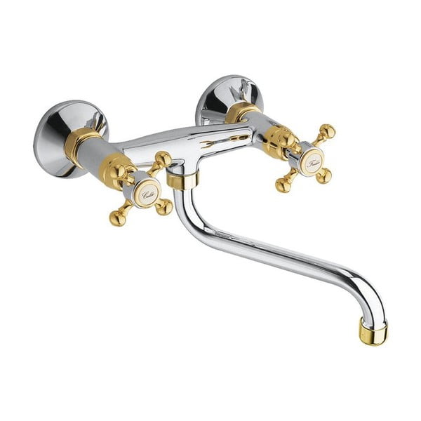 Nástenná umývadlová batéria v lesklej strieborno-zlatej farbe (1 výstup) Antea – Sapho