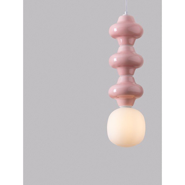 Biele/svetloružové keramické závesné svietidlo so skleneným tienidlom ø 18 cm Clio – Nova Luce-image-1