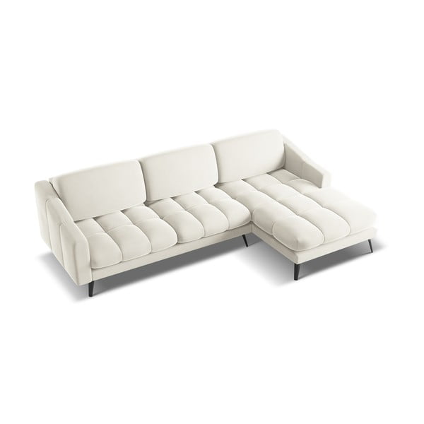 Krémovobiela zamatová rohová pohovka (pravý roh) Nalu – Makamii-image-3