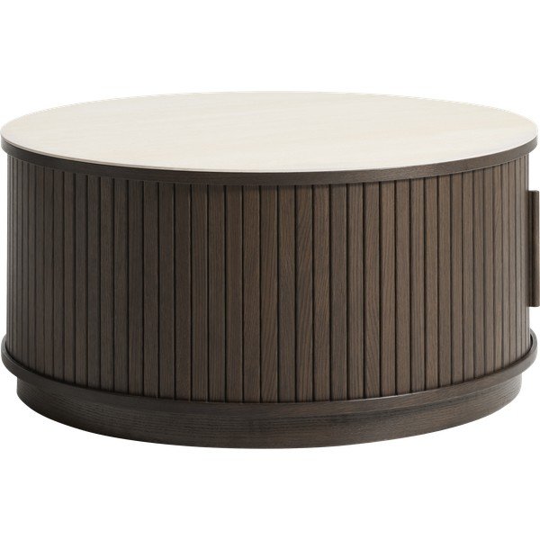 Okrúhly konferenčný stolík s keramickou doskou v tmavo prírodnej farbe ø 85 cm Enna – Unique Furniture
