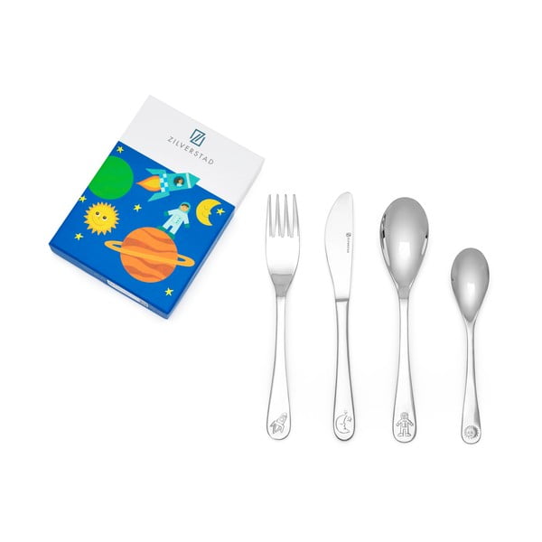 Antikoro detský príbor v striebornej farbe 4 ks Space – Zilverstad-image-3