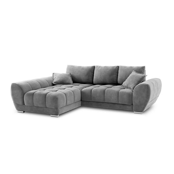 Sivá rozkladacia rohová pohovka so zamatovým poťahom Windsor & Co Sofas Nuage, ľavý roh-image-2