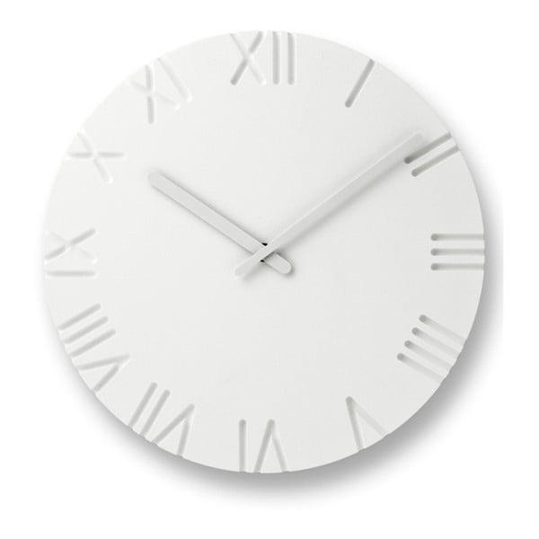 Biele nástenné hodiny s rímskymi číslicami Lemnos Clock Carved, ⌀ 30,5 cm

