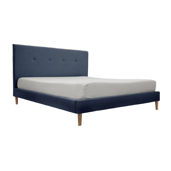 Modrá posteľ s prírodnými nohami Vivonita Kent, 160 × 200 cm