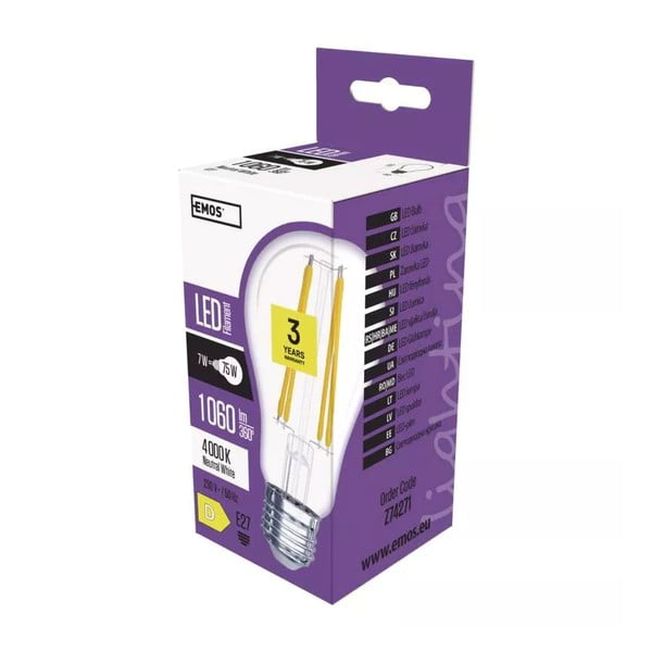 Neutrálna LED filamentová žiarovka E27, 7 W – EMOS-image-1