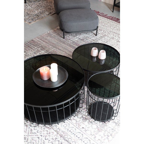 Čierny okrúhly konferenčný stolík so sklenenou doskou 80x80 cm Lance – White Label-image-3