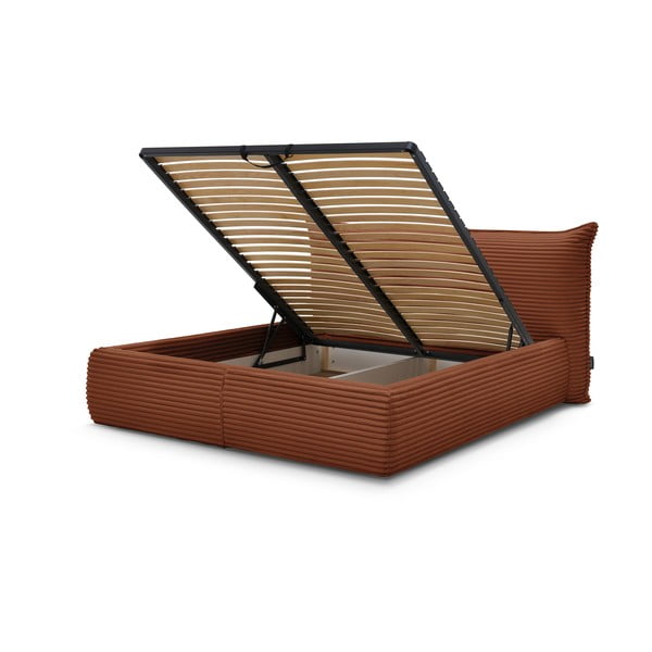 Čalúnená dvojlôžková posteľ v tehlovej farbe s úložným priestorom a roštom 160x200 cm Jade – Bobochic Paris-image-3