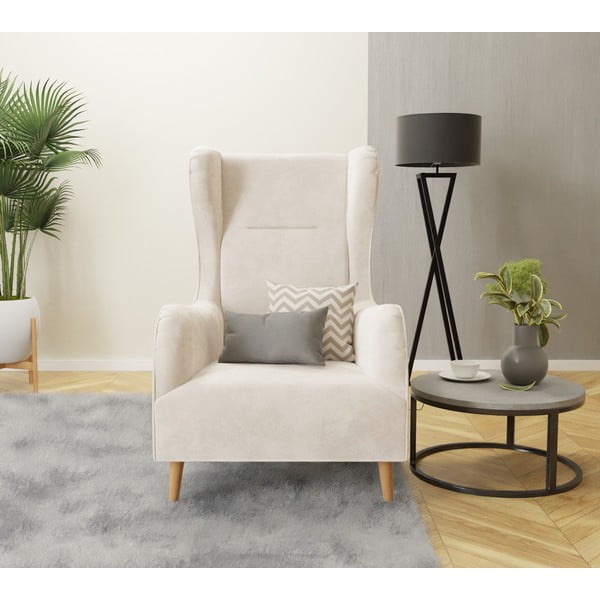 Krémové zamatové kreslo ušiak Carole – Ropez-image-4