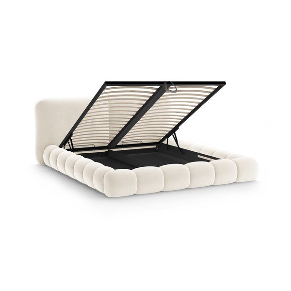 Slonovinová čalúnená dvojlôžková posteľ s úložným priestorom s roštom 160x200 cm Solange – Micadoni -image-2