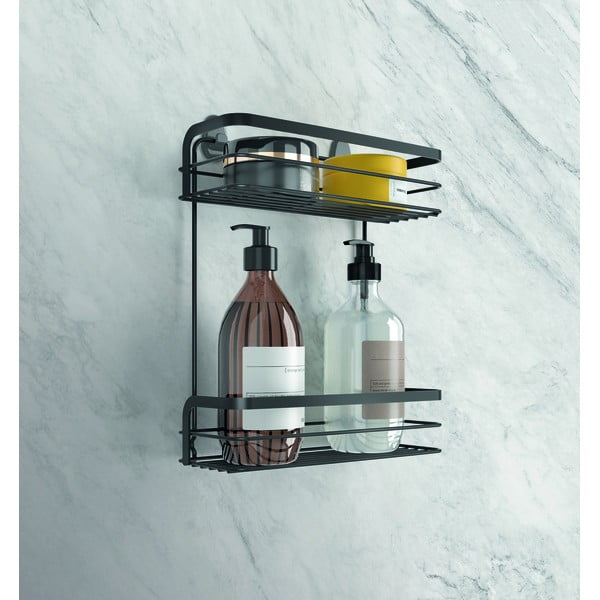 Čierna dvojposchodová kúpeľňová polička Metaltex Origin Lava-image-2