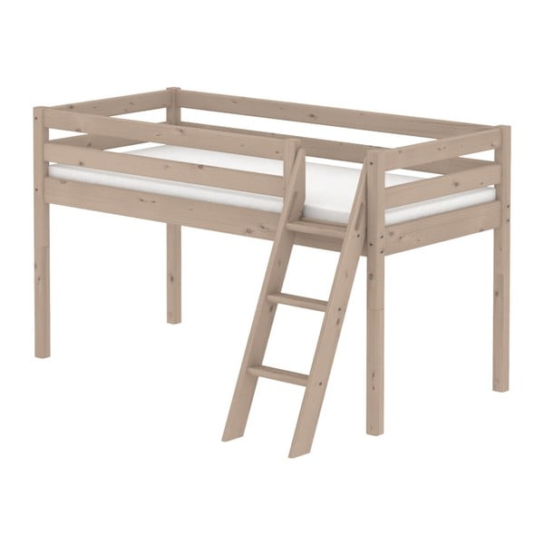 Hnedá stredne vysoká detská posteľ z borovicového dreva s rebríkom Flexa Classic, 90 × 200 cm