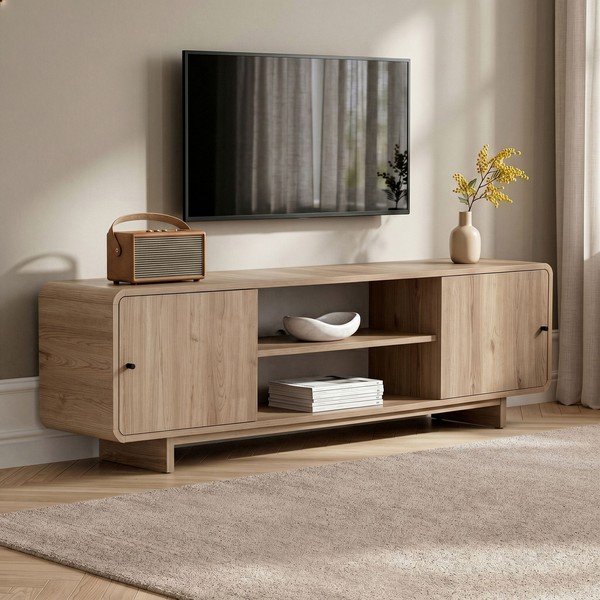 TV stolík v dekore duba v svetlo prírodnej farbe 180x52x34 cm Mirel – Nordure-image-3