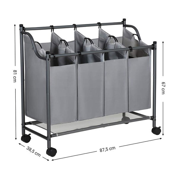 Sivý kôš s kolieskami a 4 segmentmi na bielizeň Songmics-image-2