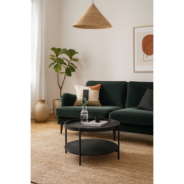 Čierny okrúhly konferenčný stolík v dekore duba ø 64 cm Hagen – Bonami Essentials-image-1