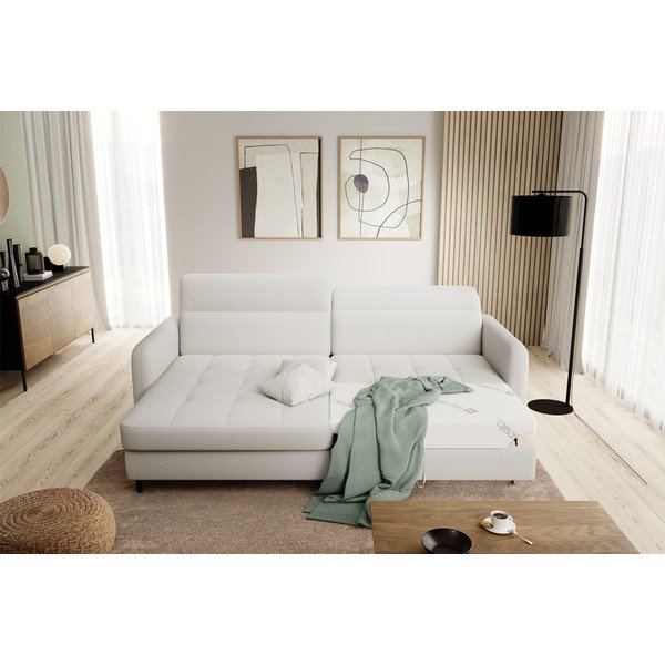 Krémovobiela rozkladacia/s úložným priestorom rohová pohovka z textílie buklé (ľavý roh/s leňoškou) Gomsi – ELTAP-image-1