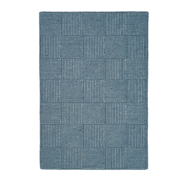 Modrý ručne tkaný koberec Linie Design Chess, 50 × 80 cm