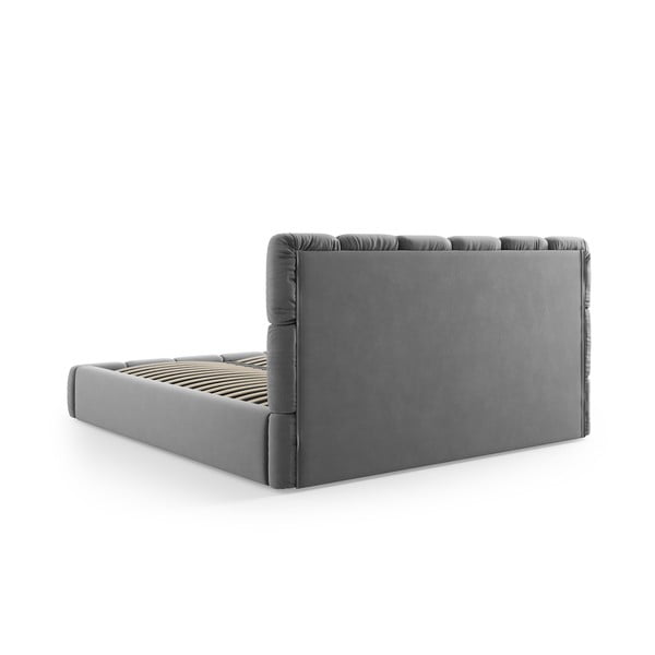 Sivá zamatová čalúnená dvojlôžková posteľ s úložným priestorom s roštom 180x200 cm Bellis – Micadoni-image-4