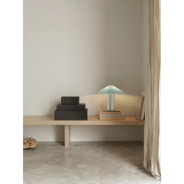 Stolová lampa so stmievačom v striebornej farbe/šalviová zelená s textilným tienidlom (výška  36 cm) Taite – Blomus-image-1