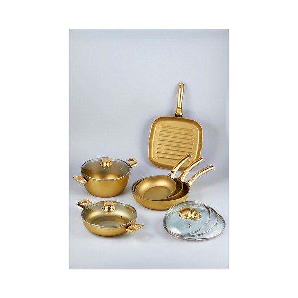 Set 5 panvíc  a hrnca Bisetti Stonegold Gold Handles
