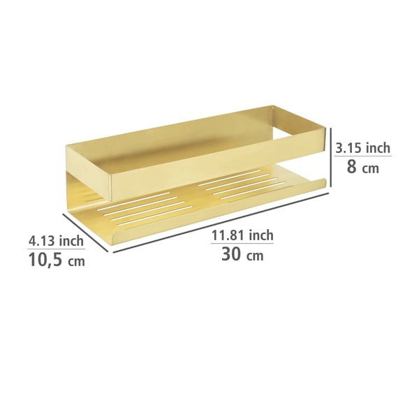 Samodržiaca kúpeľňová polička z nerezovej ocele v zlatej farbe Genova – Wenko-image-3