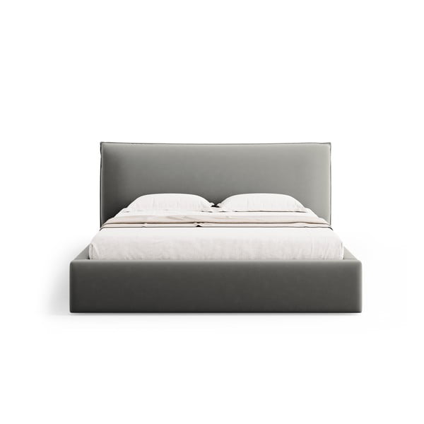 Sivá čalúnená dvojlôžková posteľ s úložným priestorom a roštom 160x200 cm Elio – Milo Casa-image-3