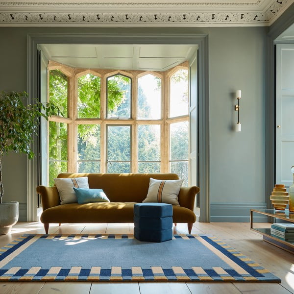 Modrý ručne tkaný vlnený koberec 200x290 cm Kai Wool Border – Flair Rugs-image-1