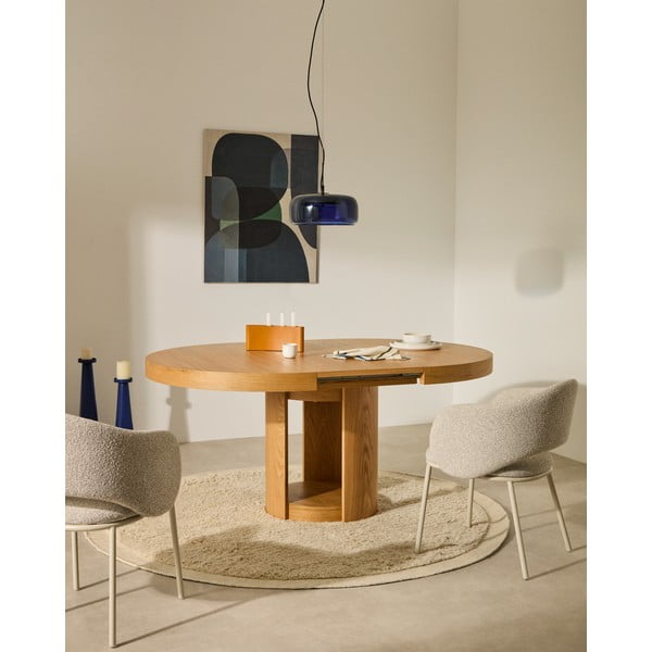 Okrúhly rozkladací jedálenský stôl s prídavnou doskou v dekore duba ø 120 cm Artis – Kave Home-image-2