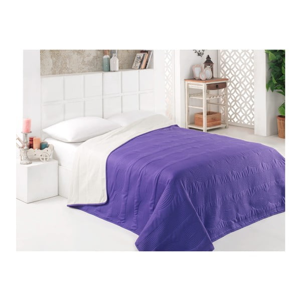 Fialovo-biely obojstranný pléd na posteľ z mikrovlákna, 200 × 220 cm