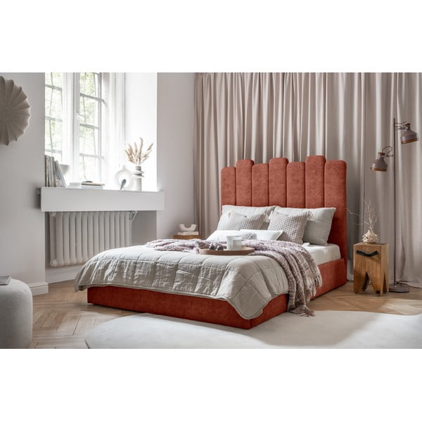 Čalúnená dvojlôžková posteľ s úložným priestorom s roštom 160x200 cm v tehlovej farbe Dreamy Aurora – Miuform-image-2
