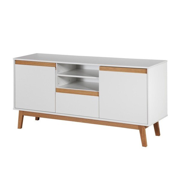 Biela komoda s podnožou a drevenými detailmi Dřevotvar Ontur 12-image-1