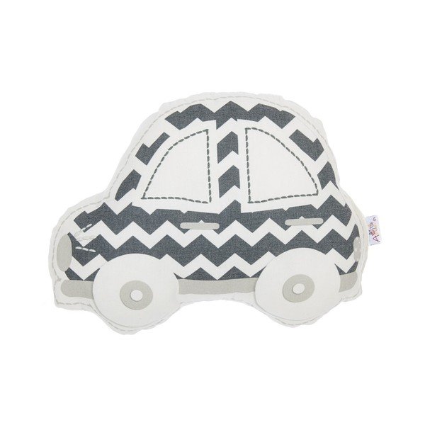Sivo-biely detský vankúšik s prímesou bavlny Mike & Co. NEW YORK Pillow Toy Car, 32 x 25 cm
