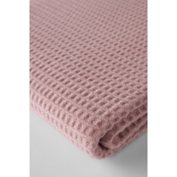 Ružová deka s prímesou bavlny 140x180 cm Basics Waffle – Euromant-image-3