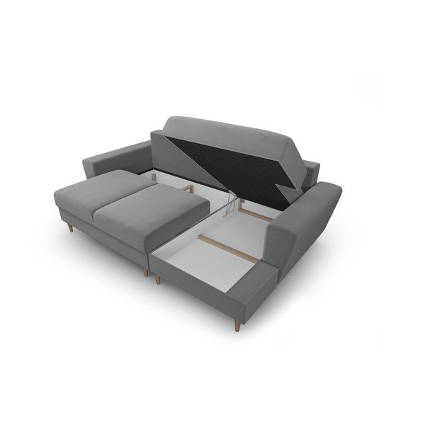 Svetlosivá zamatová rozkladacia/s úložným priestorom rohová pohovka (pravý roh/s leňoškou) Kyoto – Cosmopolitan Design-image-3