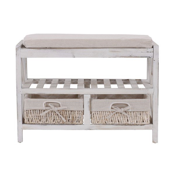 Biela polica na topánky s lavicou Mendler Shabby-image-2