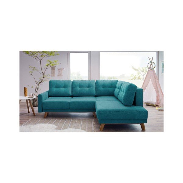 Tyrkysovomodrá rozkladacia rohová pohovka Bobochic Paris Balio, pravý roh, 244 cm-image-2