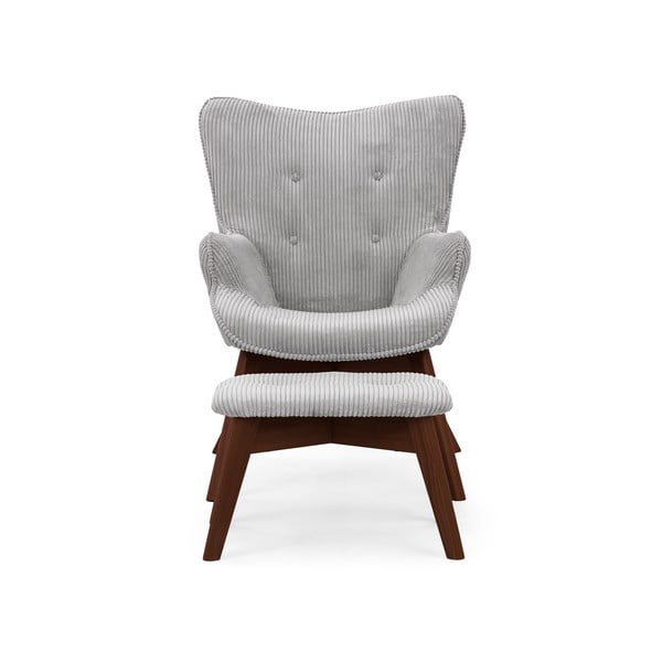 Sivé menčestrové kreslo s podnožkou Niko – Ropez-image-3