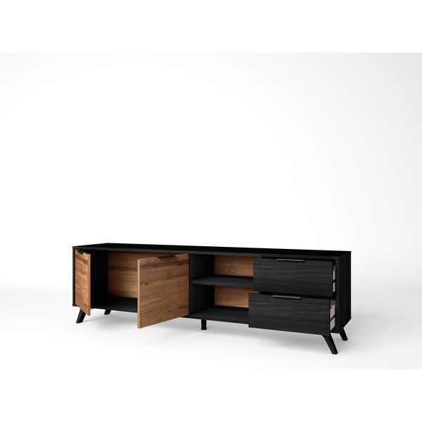 Čierny/prírodný TV stolík v dekore orecha 181x53 cm Noe – Marckeric-image-2