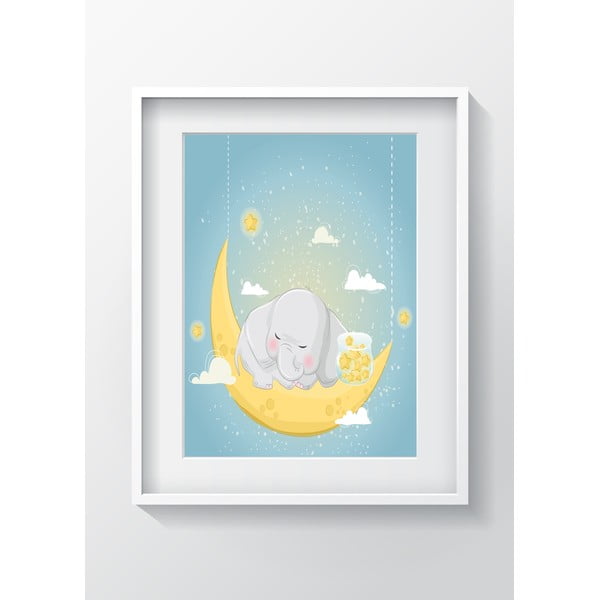 Nástenný obraz OYO Kids Elephant Sleeping On The Moon, 24 x 29 cm
