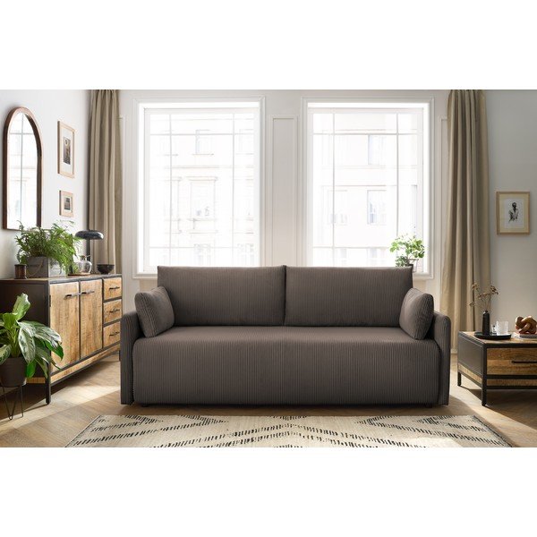 Hnedá menčestrová rozkladacia pohovka 211 cm Marcel – Bobochic Paris-image-1