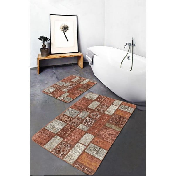Hnedé zamatové kúpeľňové predložky v súprave 2 ks 60x100 cm – Mila Home-image-2