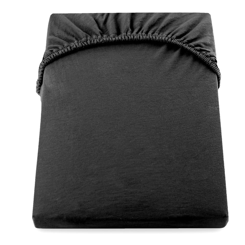 Čierna elastická bavlnená plachta DecoKing Amber Collection, 200/220 x 200 cm