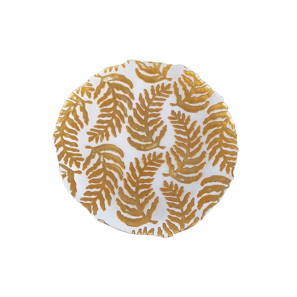 Sklenený tanier v bielo-zlatej farbe Villa d'Este Foglie, ø 32 cm