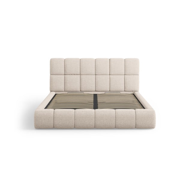 Béžová čalúnená dvojlôžková posteľ s úložným priestorom s roštom 180x200 cm Bellis – Micadoni Home-image-3
