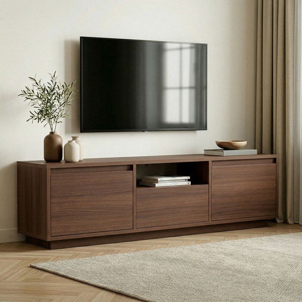 TV stolík v dekore orecha v tmavo prírodnej farbe 160x42x30 cm Sentinel – Kalune Design-image-1