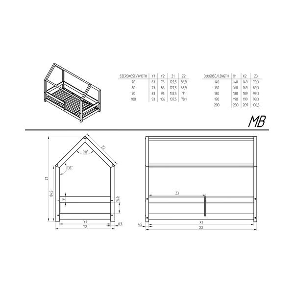 Domčeková detská posteľ z borovicového dreva 120x200 cm Mila MB - Adeko-image-3