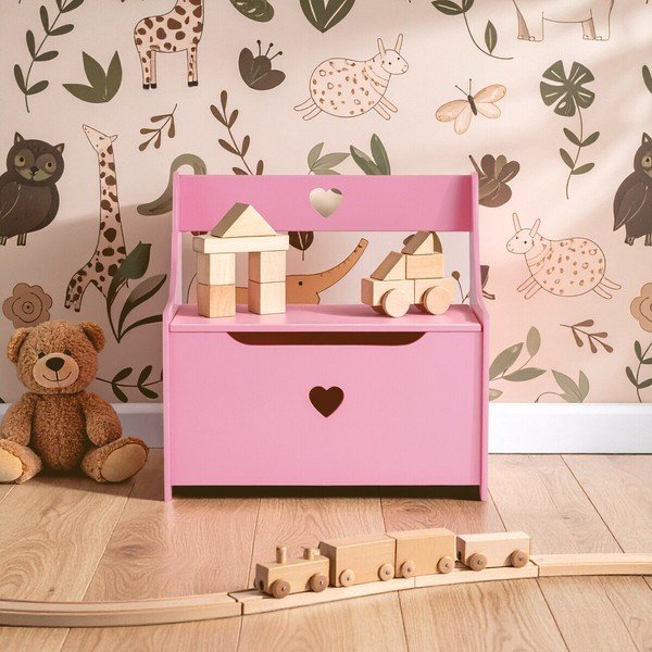 Ružová detská skrinka s lavicou 60x62x34 cm Pink Heart – Premier Housewares-image-3