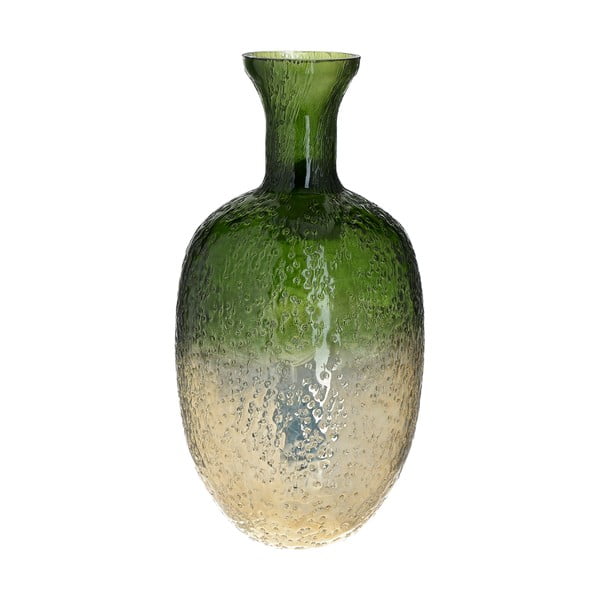 Zeleno-zlatá sklenená váza InArt Crackles, výška 30 cm