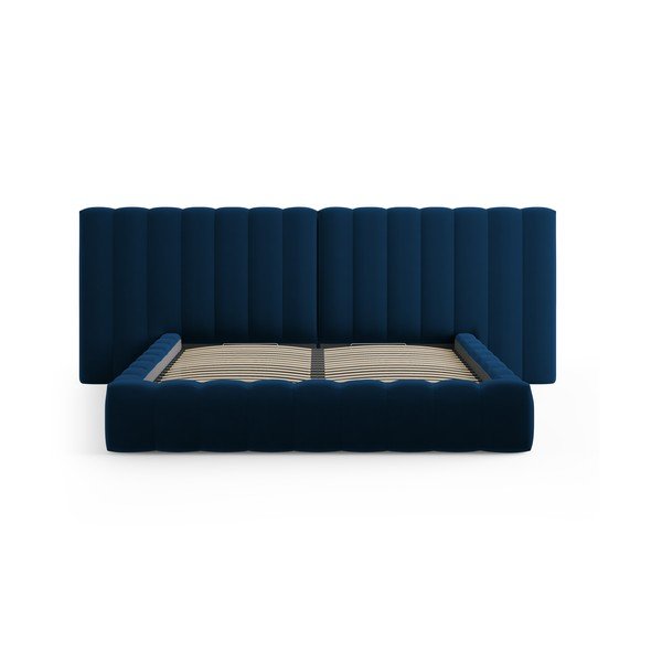 Tmavomodrá čalúnená dvojlôžková posteľ s úložným priestorom a roštom 180x200 cm Gina – Milo Casa-image-2
